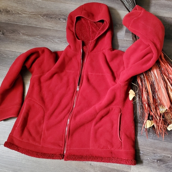 Faded Glory Tops - Faded Glory Red Fuzy Sherpa Lined Zip Hoodie